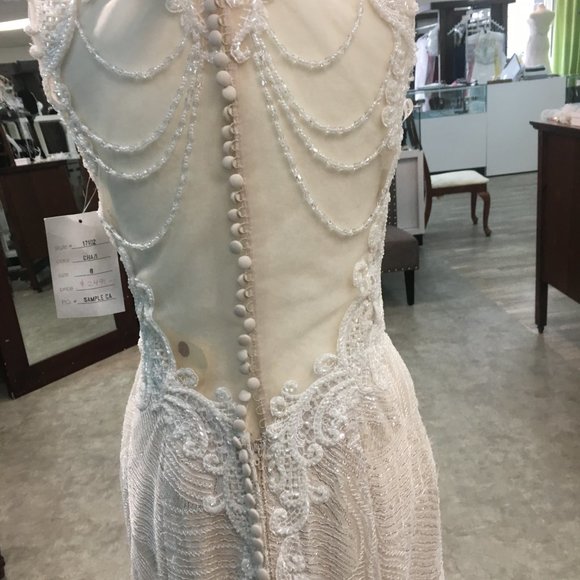 Kenneth Winston New BLING Wedding Dress, Light Gold, SEQUINS, Illusion Fit&Flare - Picture 7 of 13